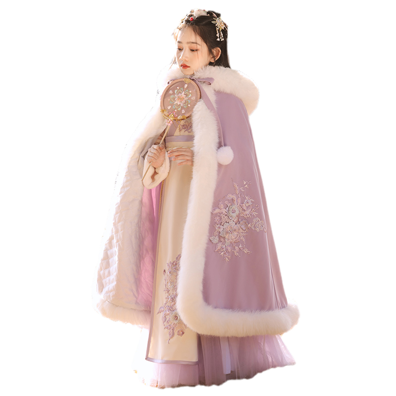 女童汉服冬季加绒超仙中国风古装演出服女孩唐装拜年服新年装加厚