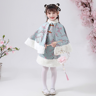 女童唐装 汉服旗袍两件套中国风小女孩新年拜年服 加绒加厚长袖 冬款