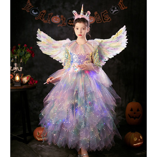 女童彩虹天使万圣节蓬蓬演出服