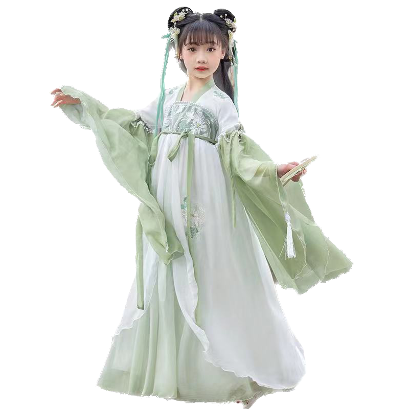汉服女童春夏中国风唐装夏装儿童古装超仙绿色襦裙古风连衣裙春装