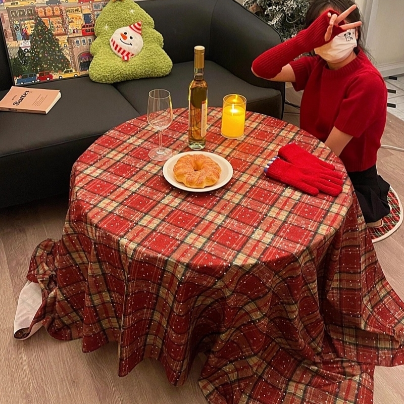 红格子圣诞节桌布氛围感拍照背景布家用茶几台布圣诞装饰场景布置
