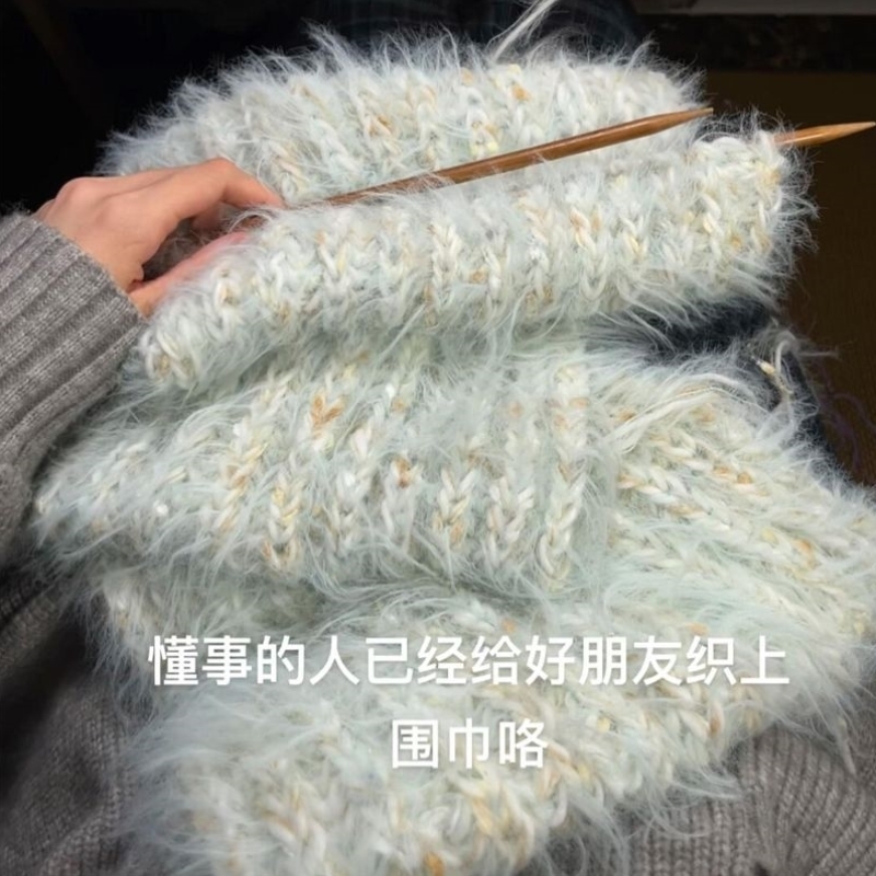 彩虹糖渐变懒人毛线围巾手工diy编织自制手织送男女围脖礼物