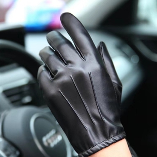 秋冬季皮手套男士薄款触屏开车驾驶骑行摩托车手套pu皮加绒修手款