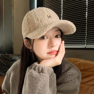 鸭舌帽女秋冬天百搭护耳大头围帽子显脸小深顶保暖羊羔毛绒棒球帽
