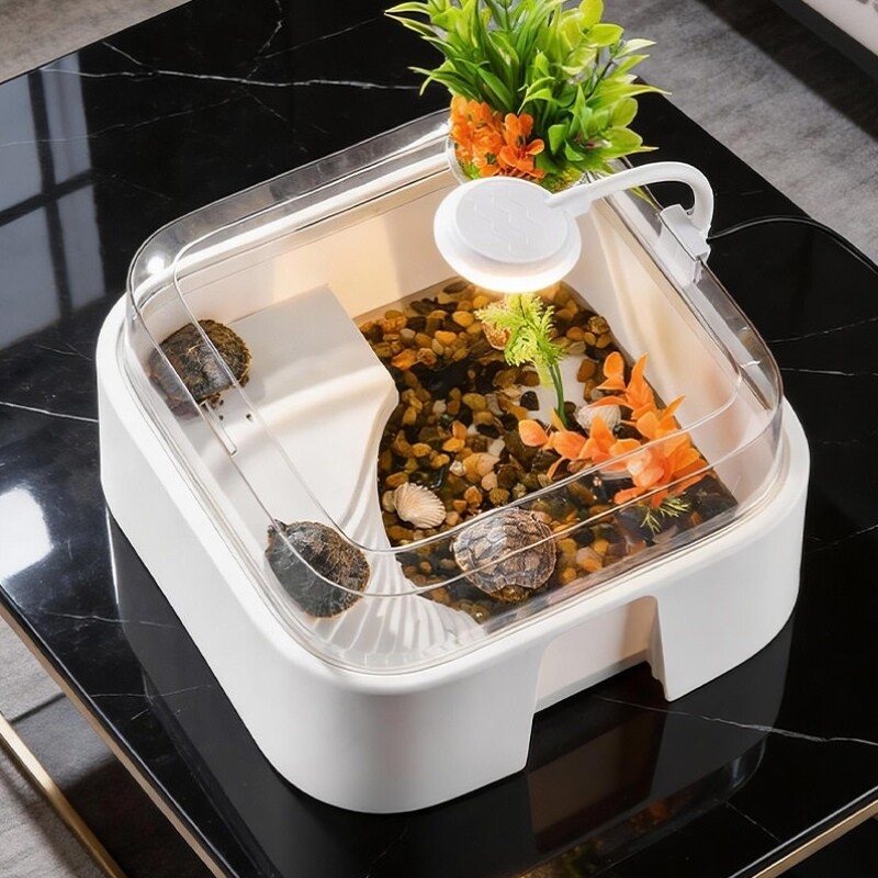 家用乌龟缸造景生态缸创意龟盆寄居蟹饲养箱晒台躲避屋小型爬宠盒