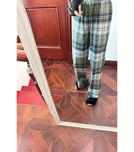 阔腿裤 现货 复古风慵懒随性松紧腰格纹裤 2024SS春夏薄款