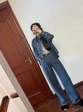 现货~少量原~倪妮同款ab PAXTON牛仔衬衫/短款长袖外套+牛仔裤