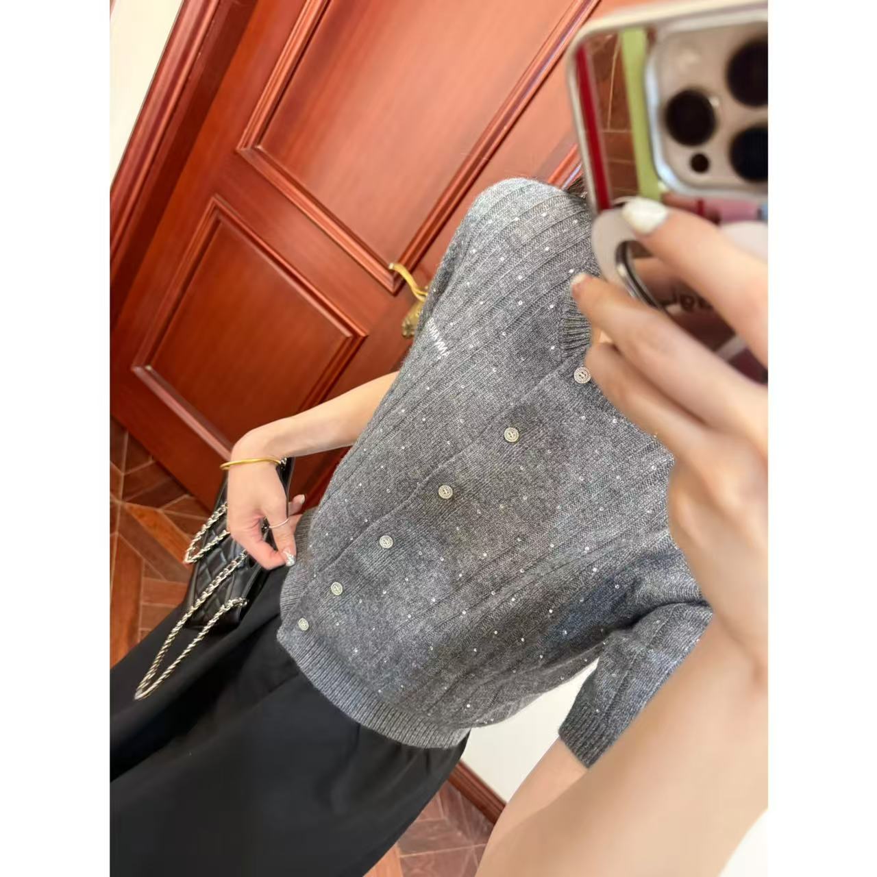 MCHIC | 店主自留 设计师线满天星羊毛针织衫短袖小衫 黑色灰色