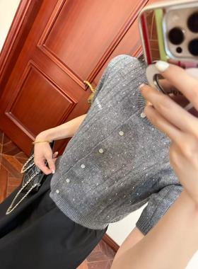 MCHIC | 店主自留 设计师线满天星羊毛针织衫短袖小衫 黑色灰色