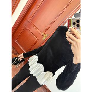 海岛丝拼接黑丝绒上衣top 谁穿谁美 MCHIC 绝美