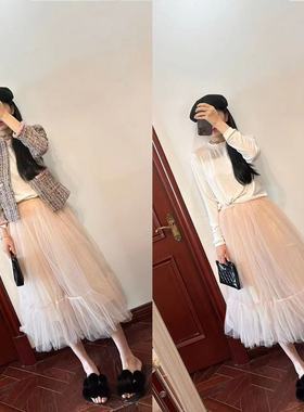 MCHIC | 亲妈渠！~小众seo* 绝美9米用料网纱半裙+香风粗花呢外套