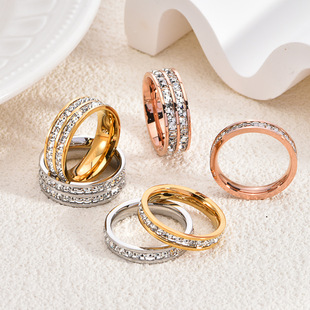 男女满天星戒指 单双圈钛钢不掉色镶钻情侣对戒戒指不掉色
