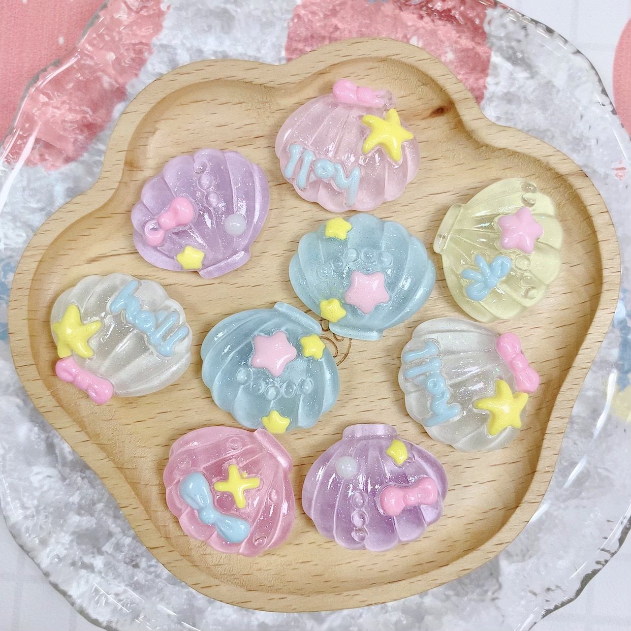 夏日星星贝壳透色树脂配件儿童手工diy发夹奶油胶手机壳鞋花材料