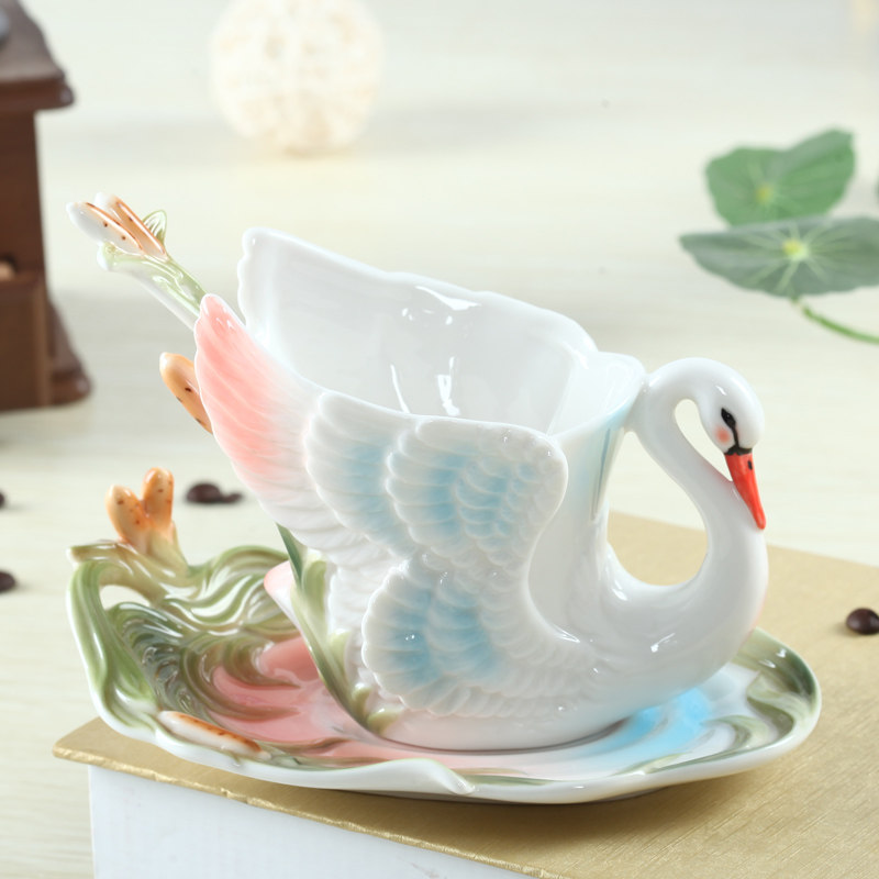 骨瓷天鹅咖啡杯碟勺欧式简约陶瓷对杯子结婚庆生日创意个性礼物品
