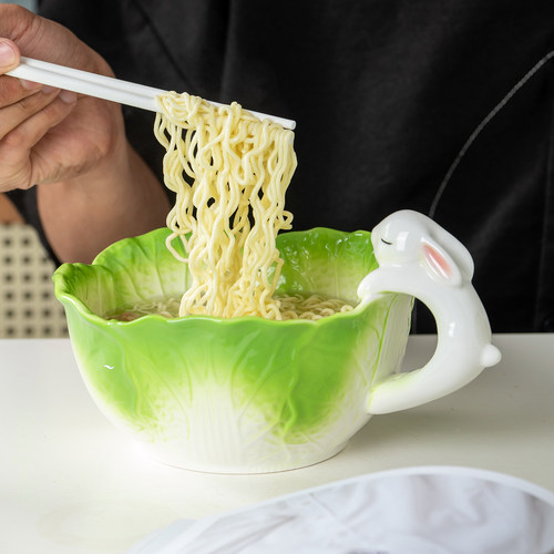 珐琅彩白菜高颜值陶瓷泡面碗