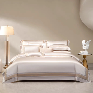 梦洁家纺2024春夏新品真丝天丝色织提花四件套巴黎风尚专柜同款