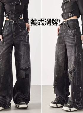 12/31Z美式潮牌EDX！设计感泼墨阔腿裤2025新款高腰宽松直筒裤008