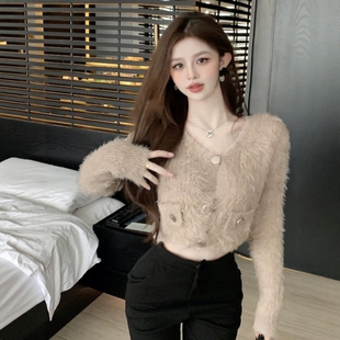 25W品牌2026新款 法式 短款 气质小香风毛衣长袖 外套 针织开衫