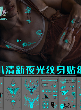 货源新款蓝色夜光纹身贴防水 小清新蛇蝴蝶电音节派对纹身贴