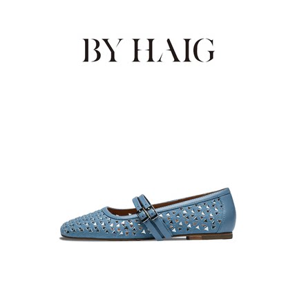 BYHAIG新品 Manon小羊皮镂空水钻cleanfit鞋子牛仔蓝瑞典设计师女