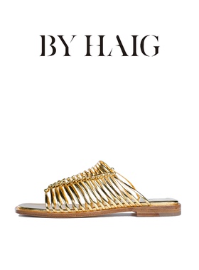 BY HAIG 瑞典小众设计师品牌方头拖鞋瑞典小众设手工编织皮拖鞋