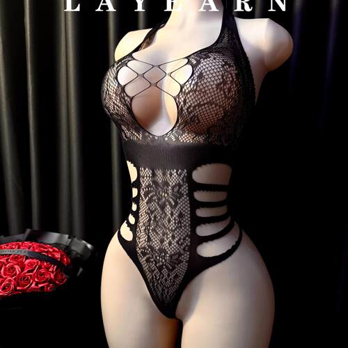 LAYEARN【蔷薇入戏】性感可视紧身连体衣镂空可撕渔网衣纯欲内衣