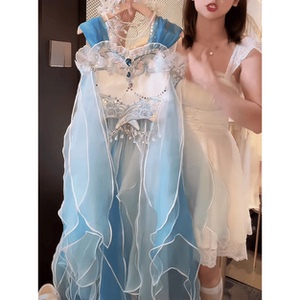 美人鱼公主裙女童2024新款人鱼姬鱼尾连衣裙子无袖表演夏季套装潮