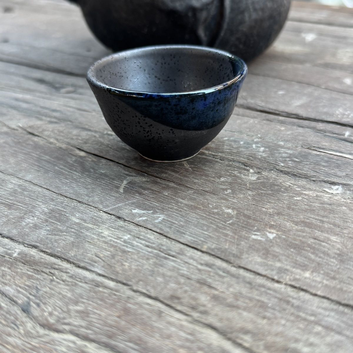 柴烧天目釉星空杯手作自然窑变蓝茶杯