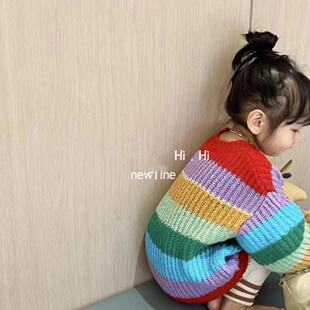 特【断码】糖果色条纹毛衣女童毛衣条纹毛衣套头针织衫洋气