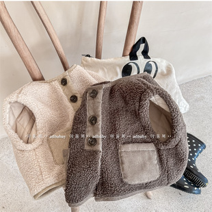 【断码】羊羔绒加绒马甲~木扣保暖儿童宝宝加厚休坎肩马甲