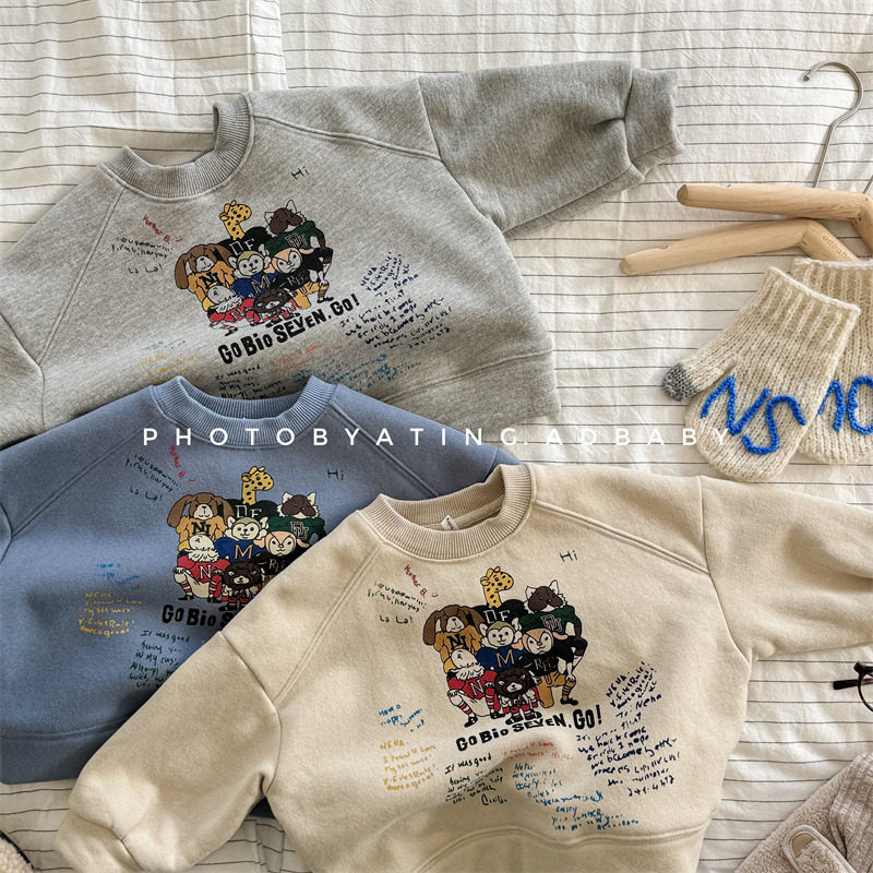 童装秋冬装新款 儿童冬款韩版抓绒卫衣女童男童打底衫5606