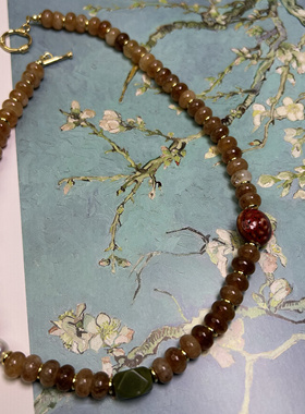 天然玛瑙项链复古百搭美拉德色系锁骨链高品质