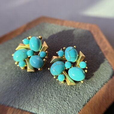 中古vintage小众轻奢绿色松石高级感独特秋冬耳环耳钉耳坠女