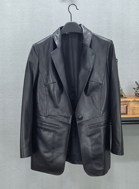 海宁2026秋季新款真皮皮衣女一粒扣绵羊皮中长款显瘦百搭西服外套