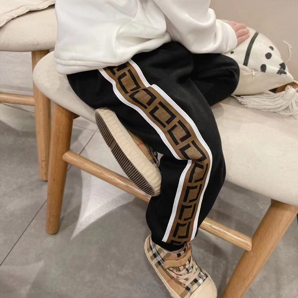 童装定制经典字母织带长裤