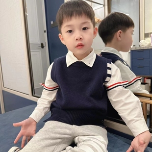定制童装清新学院风针织毛衣背心轻奢羊绒无袖内搭外穿上衣男女童