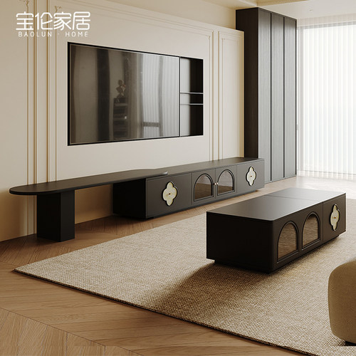 法式四叶草贝壳伸缩电视柜茶几