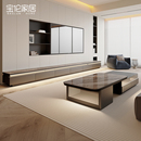 现代轻奢岩板电视柜茶几组合客厅家用威尼斯棕奢石落地实木电视柜