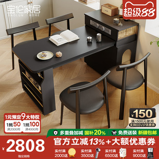 小户型岛台餐桌一体家用可伸缩靠墙黑色迷你饭桌吧台新款 复古法式