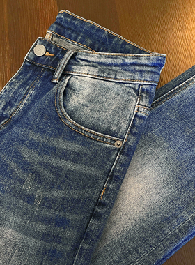 男士九分牛仔裤蓝色帅气韩版潮流水洗复古休闲百搭弹力修身小脚裤