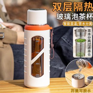 大容量高颜值茶水分离玻璃水杯户外便携防摔水杯隔热简约随手杯子