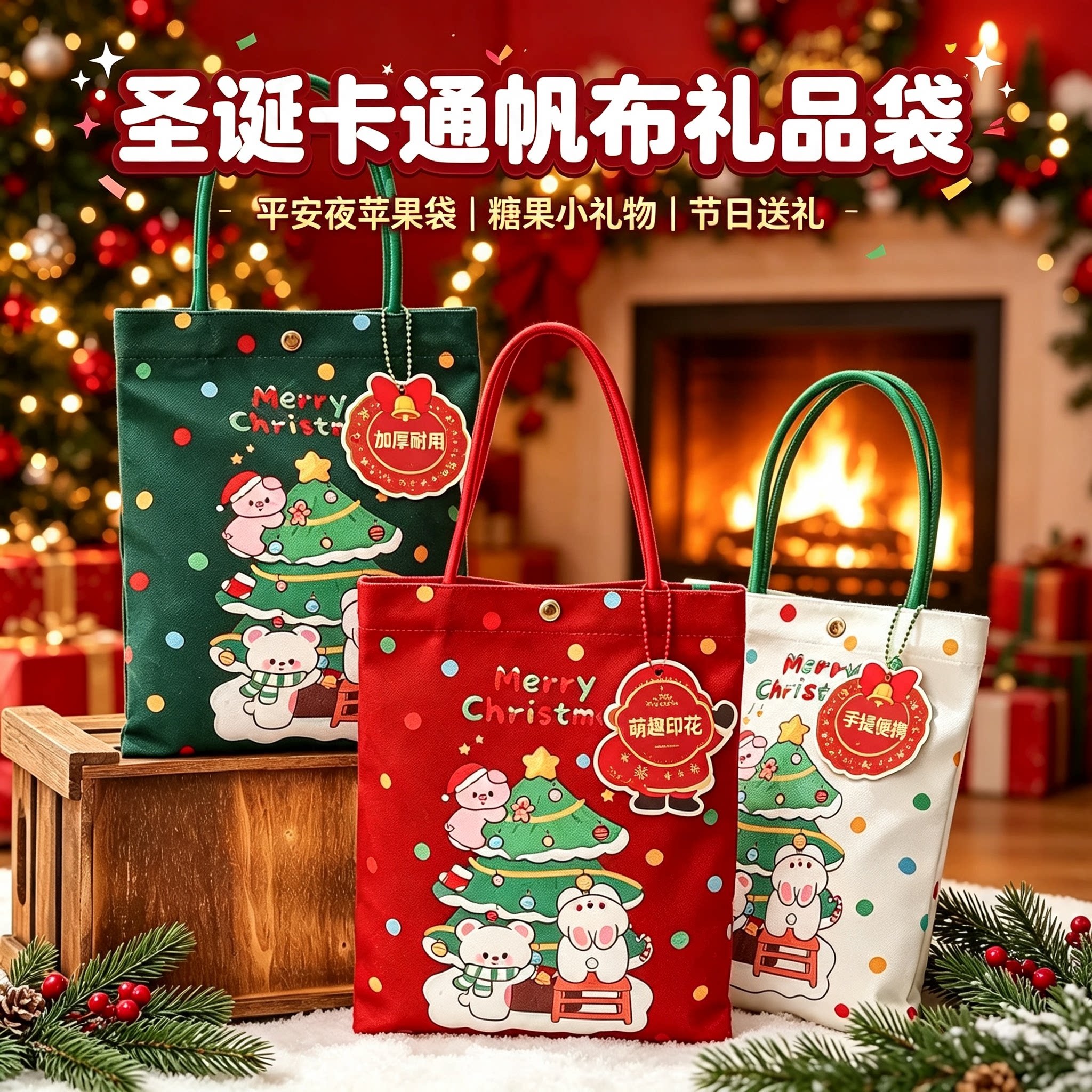 圣诞节苹果袋平安夜礼品包装袋高颜值圣诞礼物圣诞树手提袋苹果盒