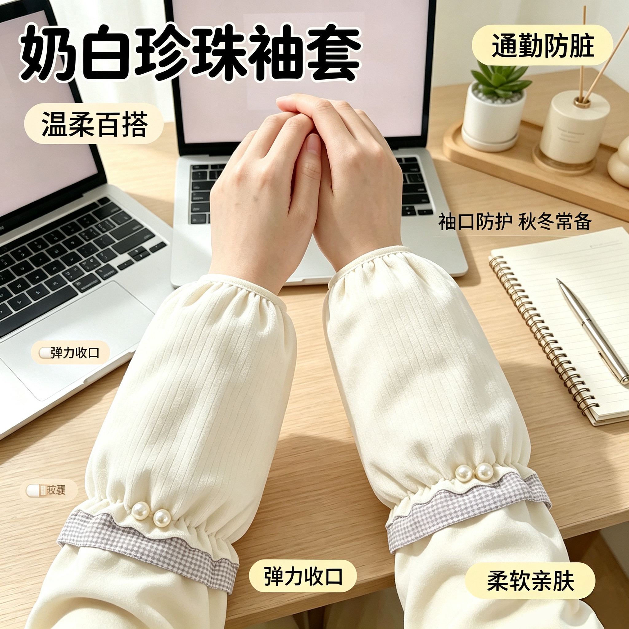 珍珠格纹成人短款袖套秋冬季防脏护袖学生袖头小清新儿童小袖套