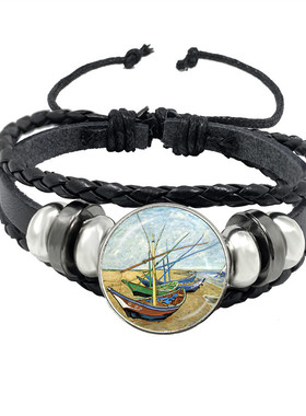 手链 热销 梵高的星空星夜时光宝石编织多层手链复古手