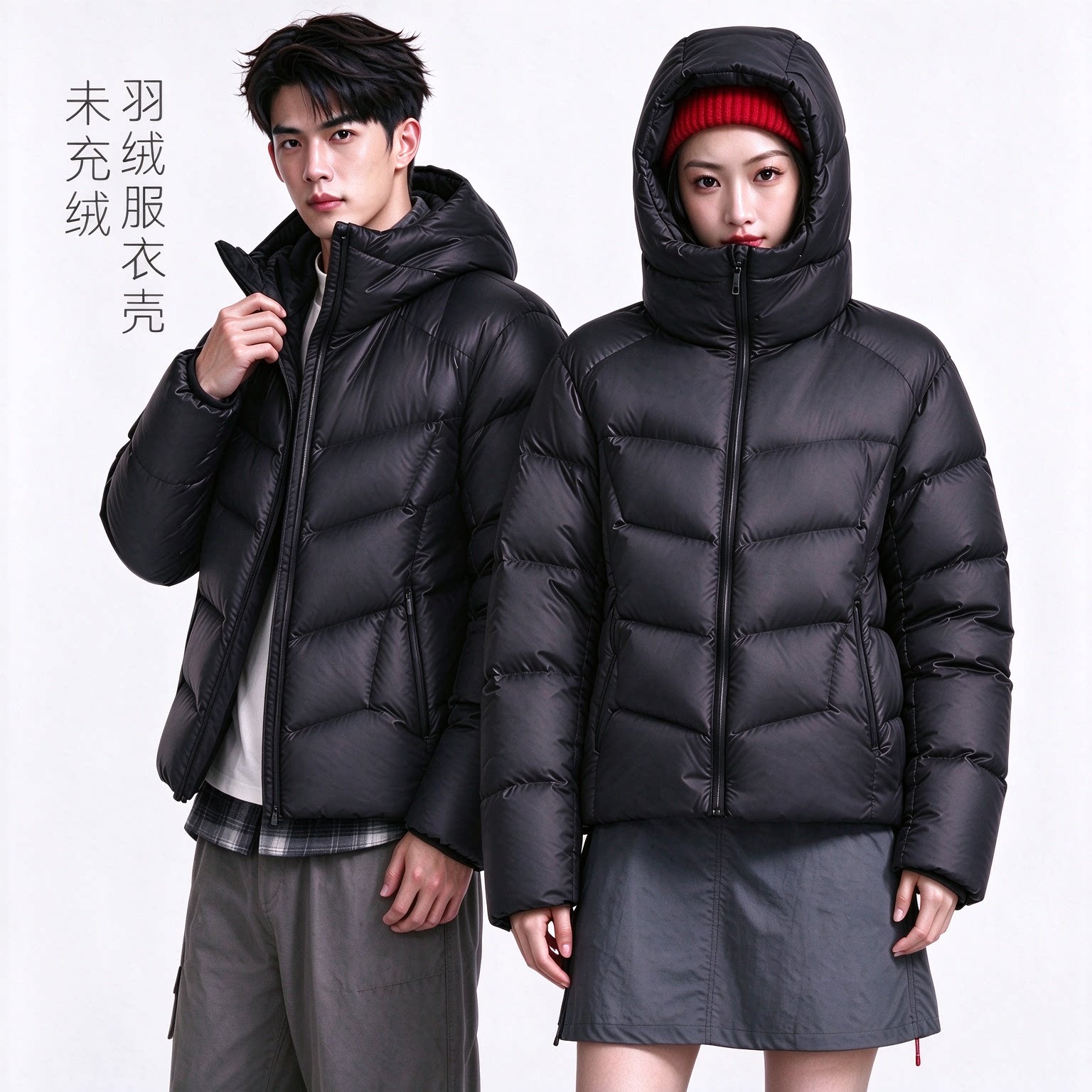 情侣短款连帽羽绒服外壳九成品衣皮翻新定制加工改造男女宽松版潮