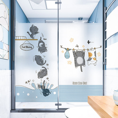 浴室玻璃贴纸卡通窗户磨砂贴膜