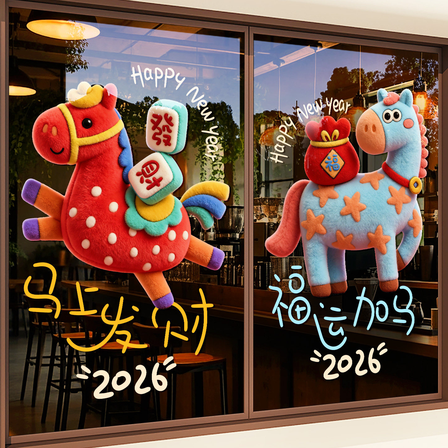 2026新年马年窗花玻璃静电贴纸窗户春节商场店铺氛围装饰布置门贴,节庆用品/礼品,喜字/剪纸/贴纸,淘宝优惠券,粉丝福利购,淘宝优惠卷