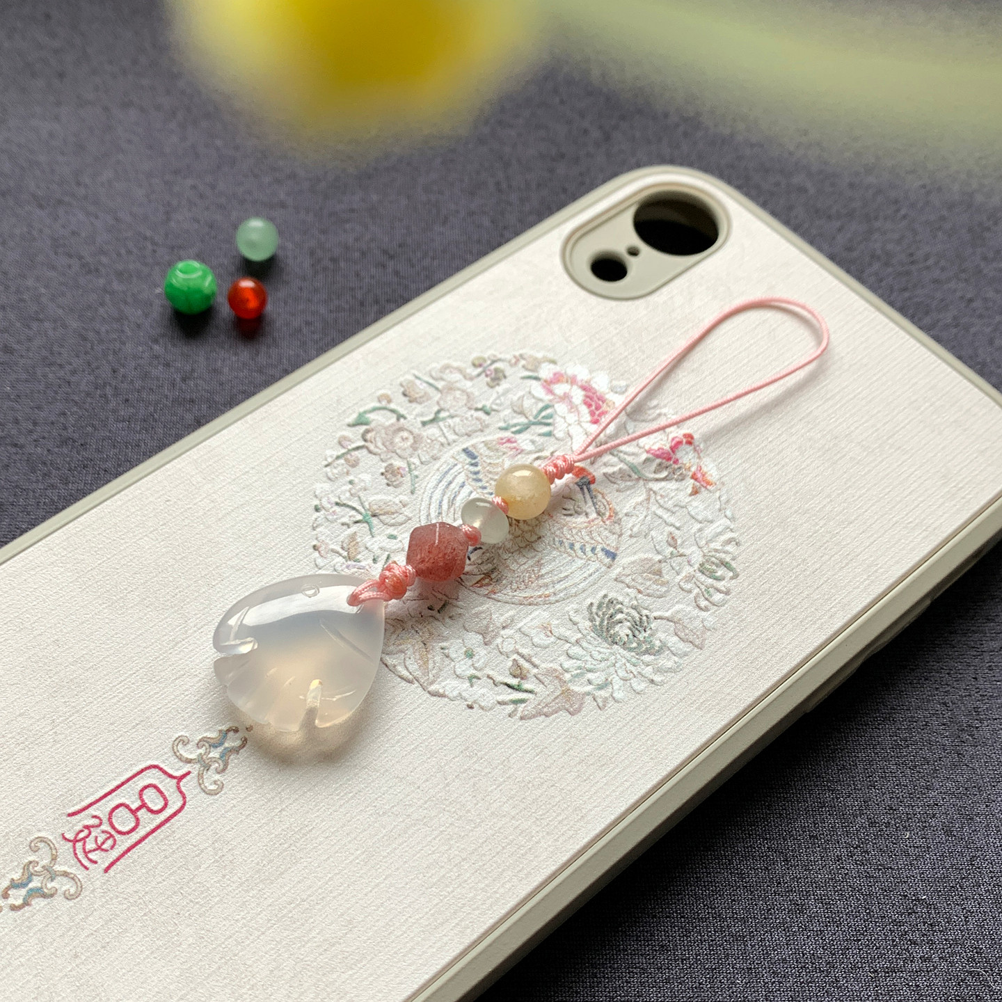 新品荔枝冻白玉髓富贵有鱼手机链挂件玛瑙钥匙扣汉服押襟包挂饰品