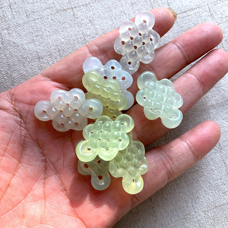 天然岫玉中国结吊坠富贵吉祥同心结玉石吊饰 diy饰品配件发簪配饰