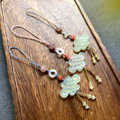 瞳菥饰品新款 天然岫玉中国结手机链挂件玉石同心结旗袍压襟包挂饰